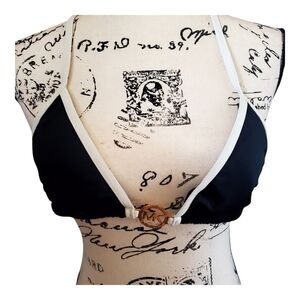 Michael Kors Black and Cream Triangle Bikini Top Size Medium